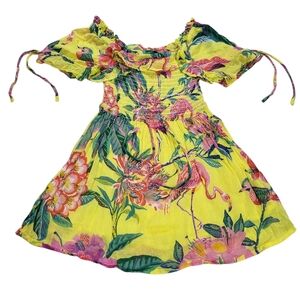 Banjanan Toddler Dress with Flamingo Print in Yellow